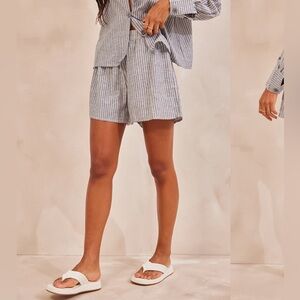 PLT Gray & White Striped Linen Shorts